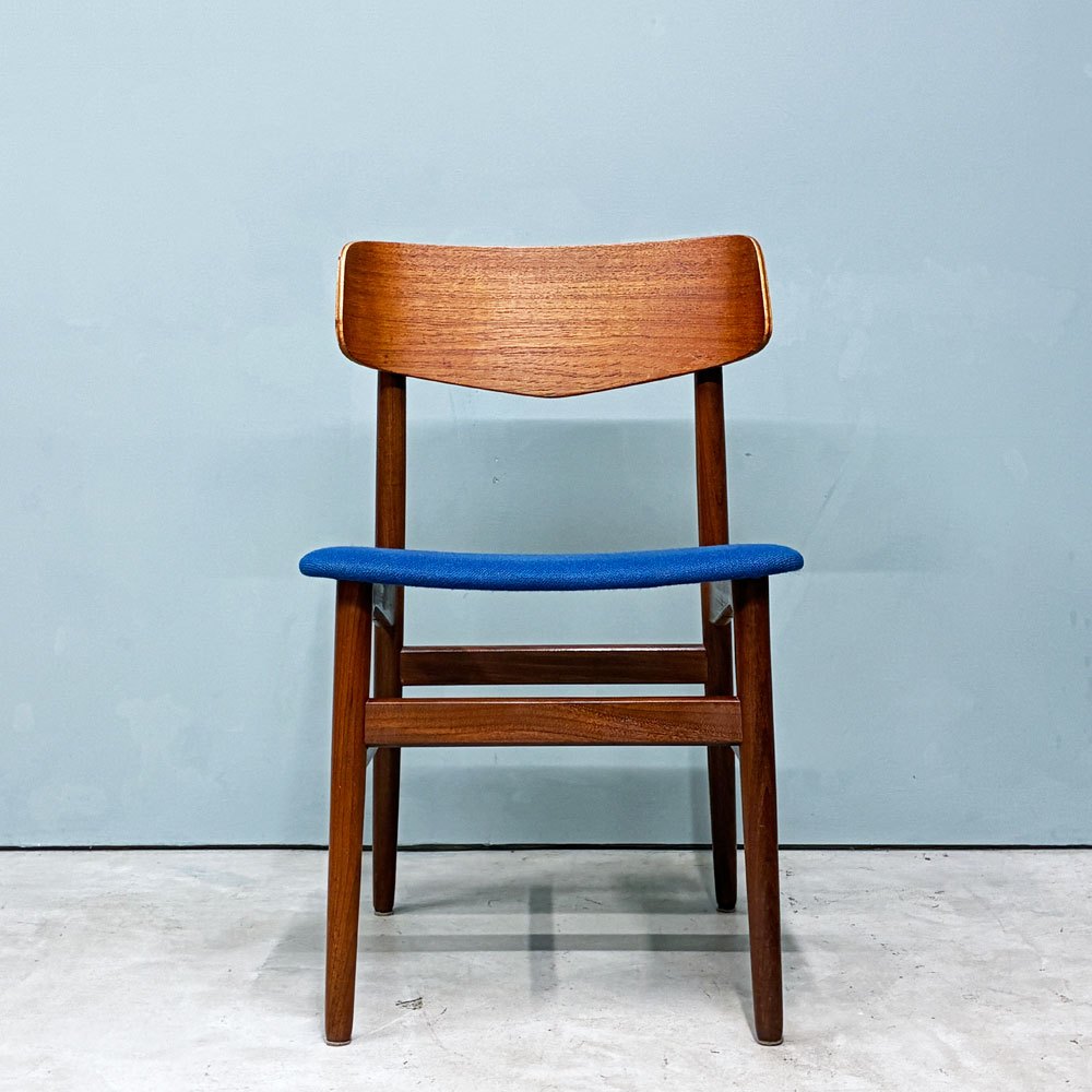 北欧ビンテージ Scandinavian vintage ダイニングチェア チーク材 ファブリック ブルー 北欧家具 ◎