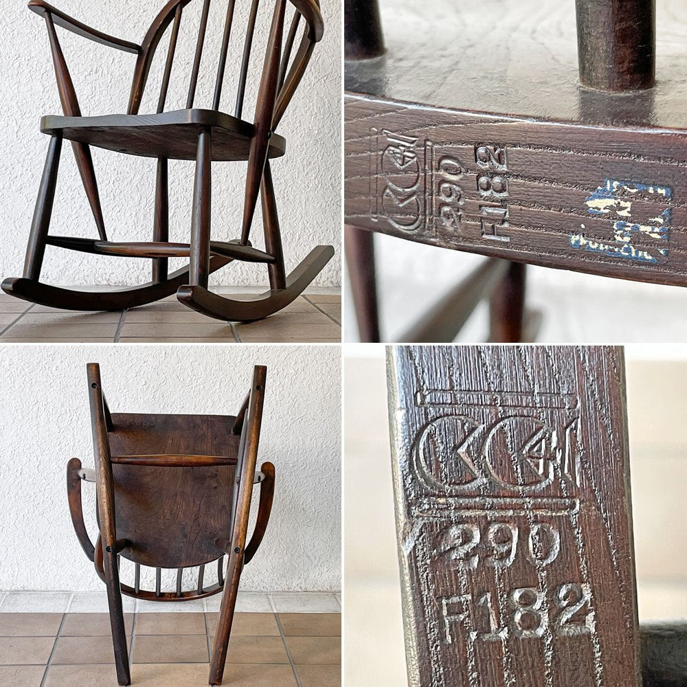 アーコール Ercol ロッキングチェア フープバック エルム材 ブルーラベル 1950年代 UKビンテージ 英国 ◇