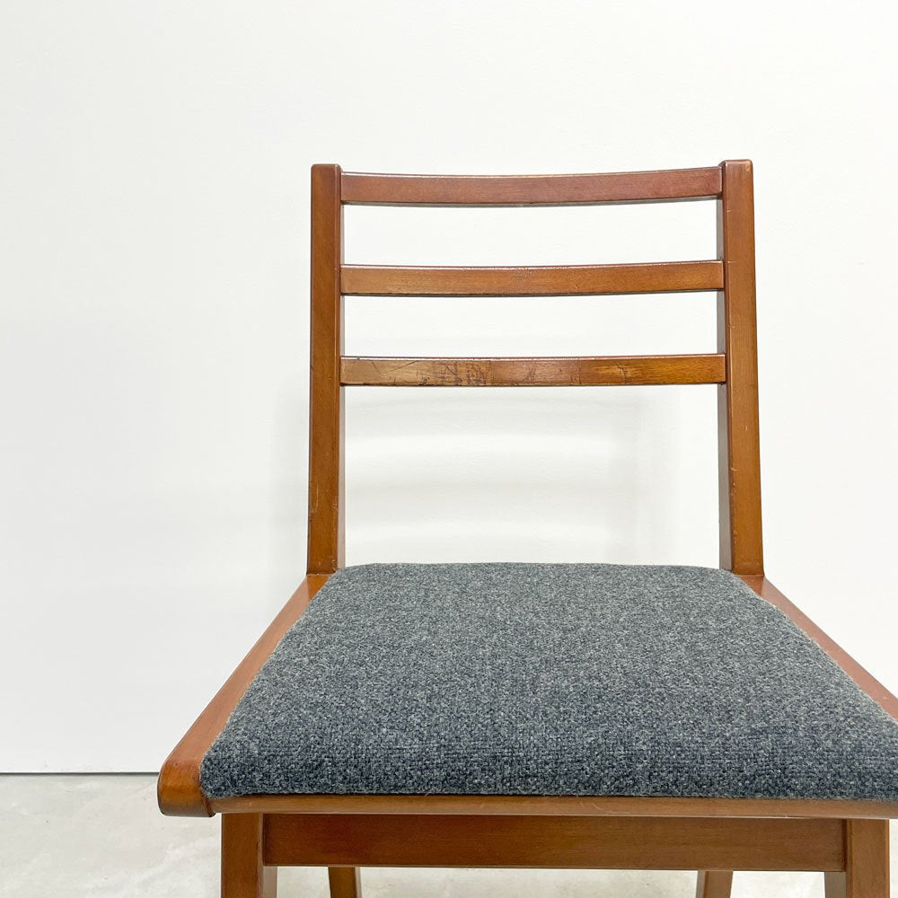 UKビンテージ UK Vintage ダイニングチェア グレー ファブリック 座面張替え済み 英国家具 A ●