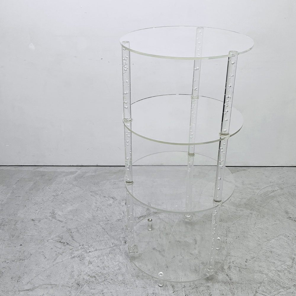 モダンデザイン Modern Design ラウンドシェルフ  アクリル製 気泡入りアクリル クリア キャスター付  Φ49.5 H109 店舗什器 ●