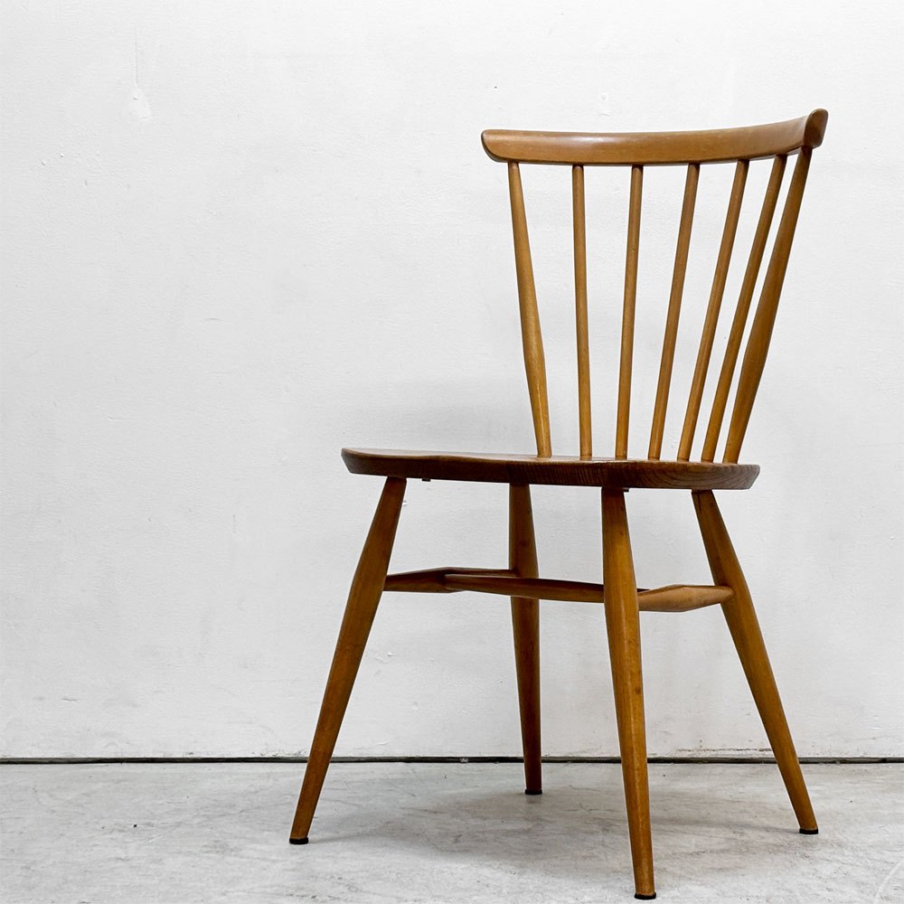 アーコール Ercol ボウバックチェア ファンバックチェア 5本タイプ エルム材 UKビンテージ Vintage 英国 横浜ダニエル製オリジナルクッション付 B ●