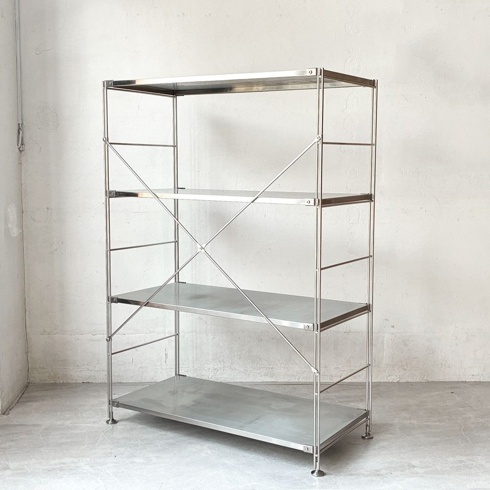 無印良品 MUJI ステンレスユニットシェルフ ステンレス棚セット ワイド 中 4段 収納家具 オープンラック W86cm H120cm 定価￥27,900- ★