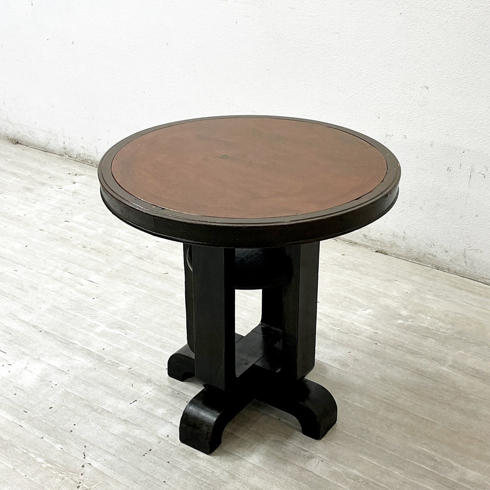 ジャパンビンテージ Japan Vintage サイドテーブル ラウンドテーブル 丸卓 飾り台 ダークブラウン系 H59.5cm アールデコスタイル レトロ 古家具  ●