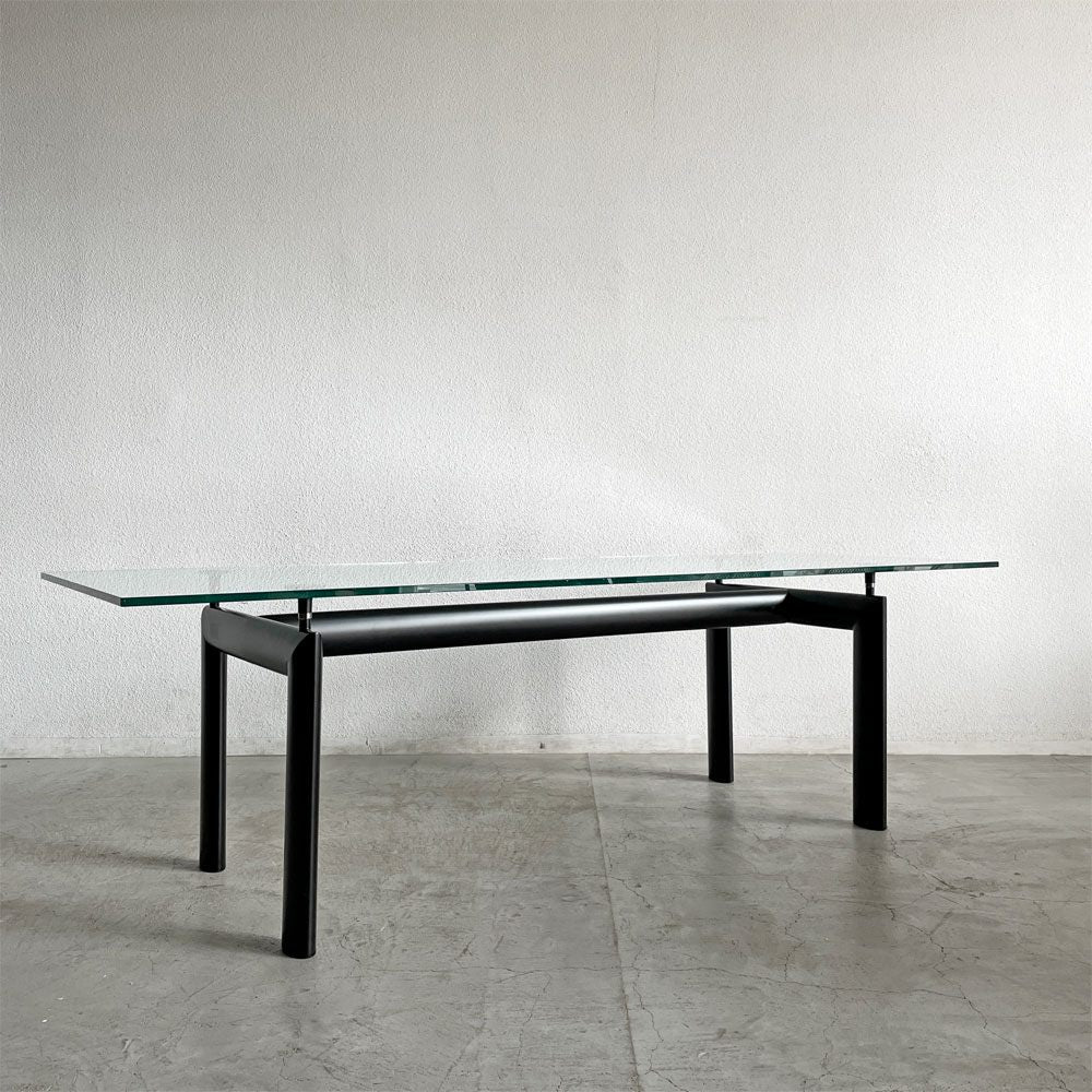 カッシーナ Cassina ターブル・テューブ・ダヴィオン 6 TABLE TUBE D’AVION LC6 ダイニングテーブル クリアガラス天板 ブラック脚 W225×D85cm ル・コルビジェ 定価￥1,111,000- 〓