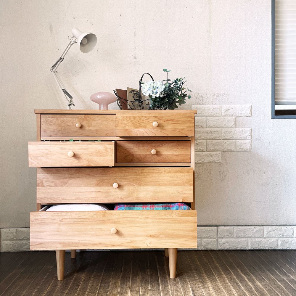 モモナチュラル MOMO Natural コモ COMO CHEST LOW チェスト 4段 6ドロワー W83cm アルダー材 定価￥79,000- ◎