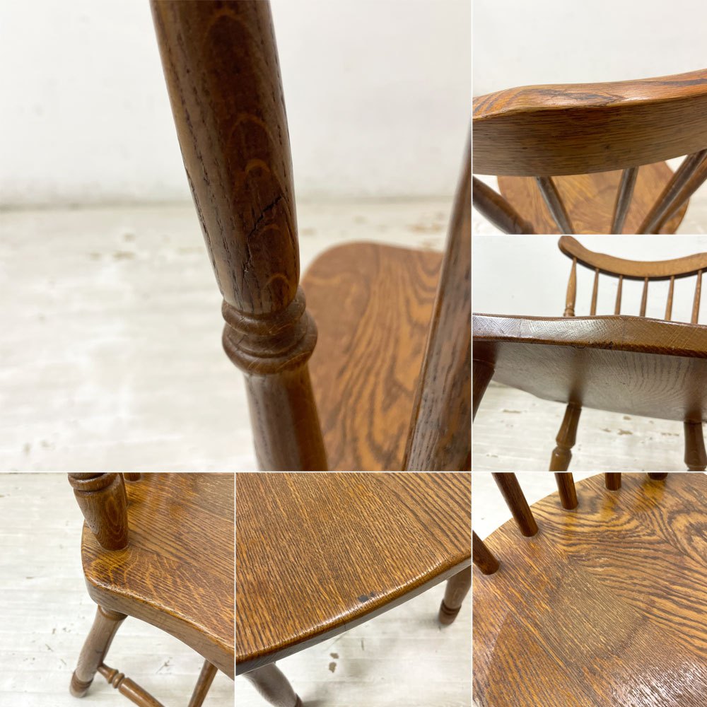 ビンテージ vintage 木製 ウィンザーチェア ダイニングチェア クラシカルデザイン スポークバック 座繰り●