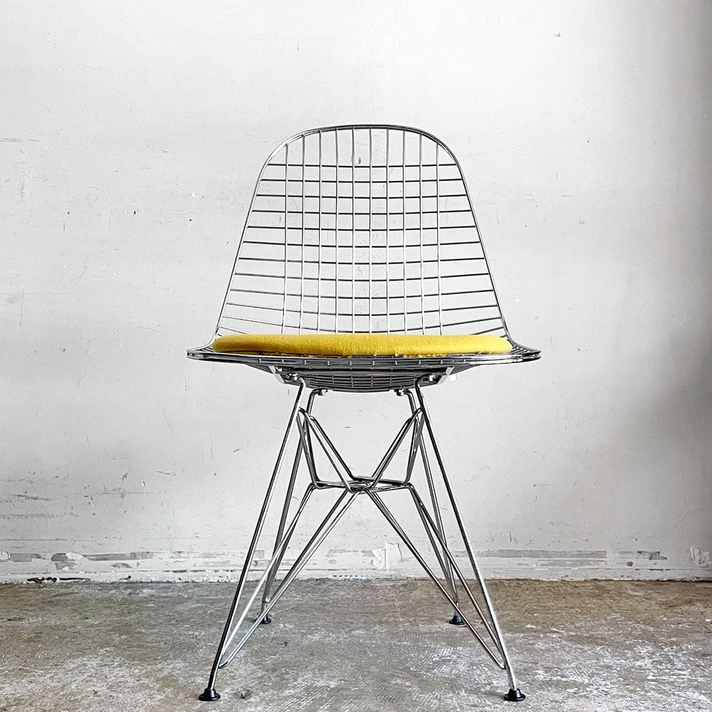 ヴィトラ Vitra DKR ワイヤーチェア Eames Wire Chair エッフェルベース シートパッド付 イエロー C&R イームズ ミッドセンチュリー ■