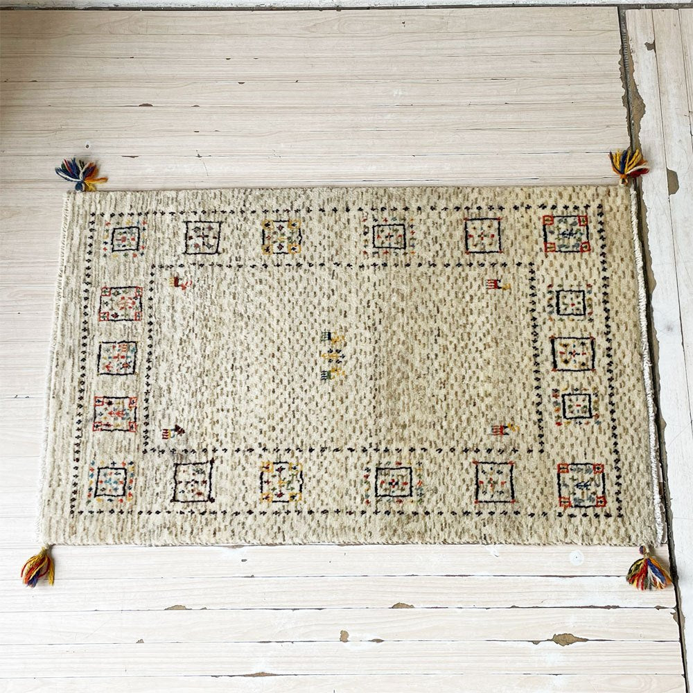 ギャッベ GABBEH ランナー キッチンマット 絨毯 玄関マット ウール ナチュラルカラー トライバルラグ イラン ★