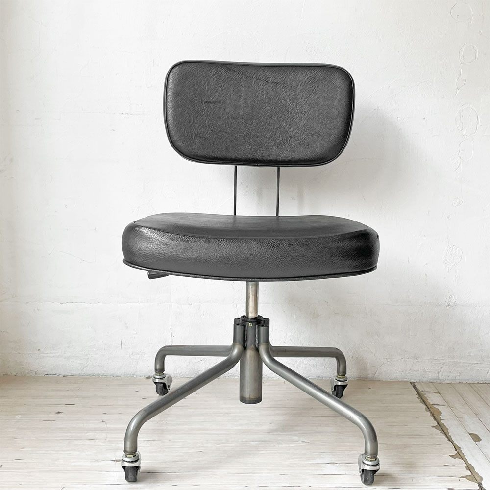 トラックファニチャー TRUCK FURNITURE デスクワークチェア DESKWORK CHAIR アームレス 牛革 ブラック 回転式昇降 参考定価 ￥161,700- ★