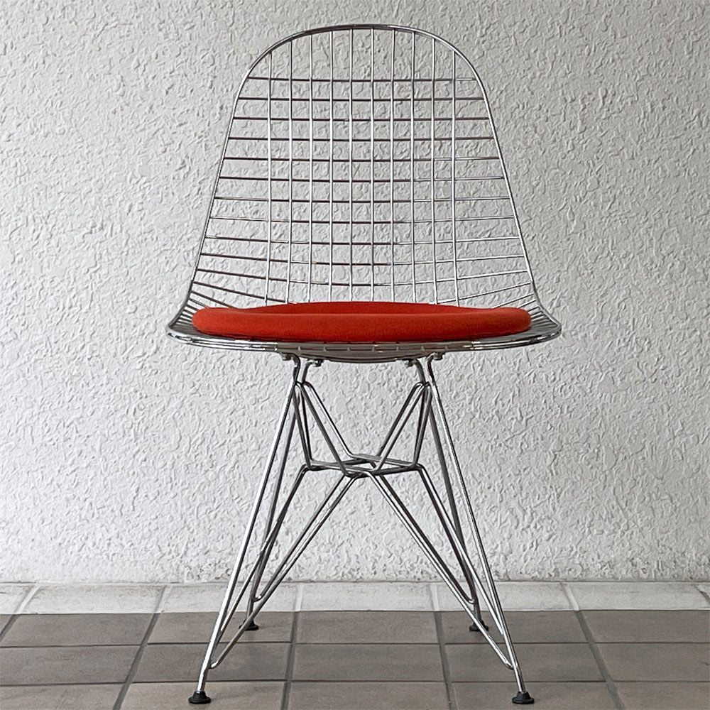 ヴィトラ vitra ワイヤーチェア Eames Wire Chair DKR5 エッフェルベース クローム シートパッド付 レッド C&R イームズ ミッドセンチュリー ◇