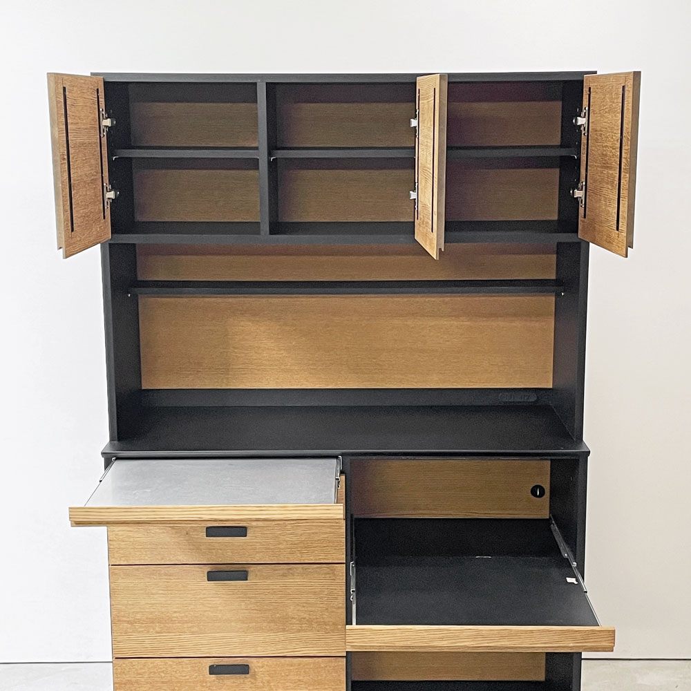 モモナチュラル MOMO Natural ホルム HOLM カップボード CUPBOARD キッチンボード オーク材 ブラック メラミン化粧板 W119cm ナチュラルモダン ●