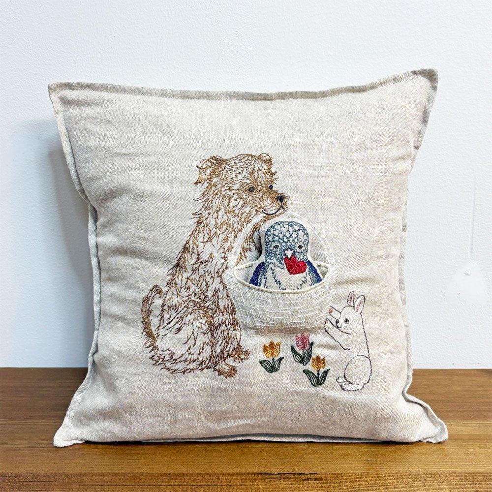 コーラルアンドタスク Coral & Tusk パピーラブポケットピロー Puppy Love Pocket Pillow クッション 30×30cm リネン カバーリング 刺繍 ●