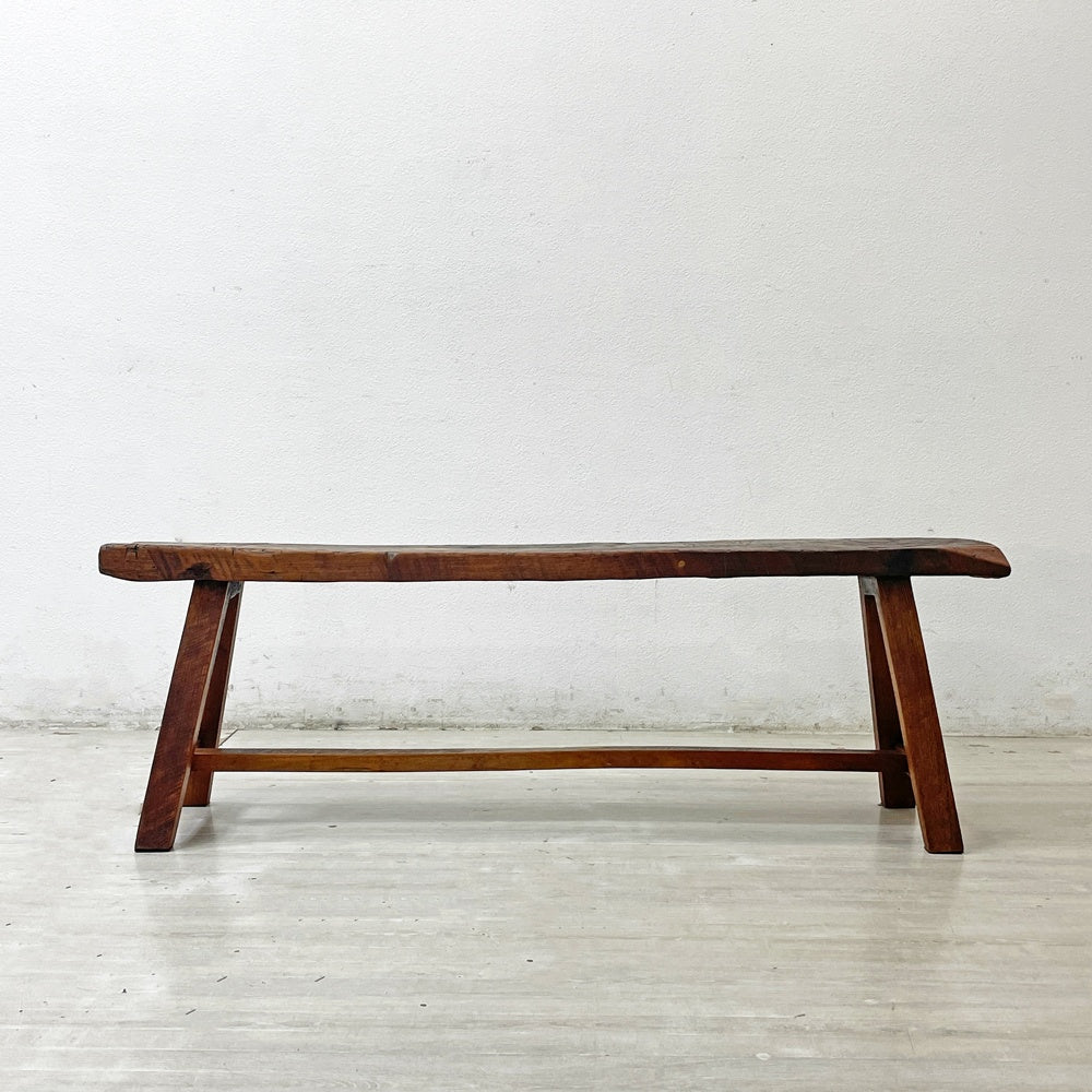 オールドチーク無垢材 ロングベンチ 古材 店舗什器 アジアンデザイン W138cm ●