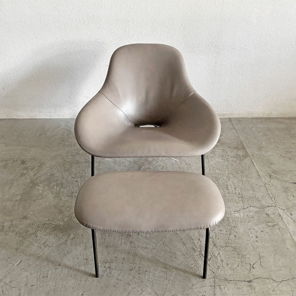 ザ・コンランショップ THE CONRAN SHOP クロスレッグ CROSS LEG ラウンジチェア＆オットマン 本革 グレー系レザー マグナス・ロング イギリス 〓