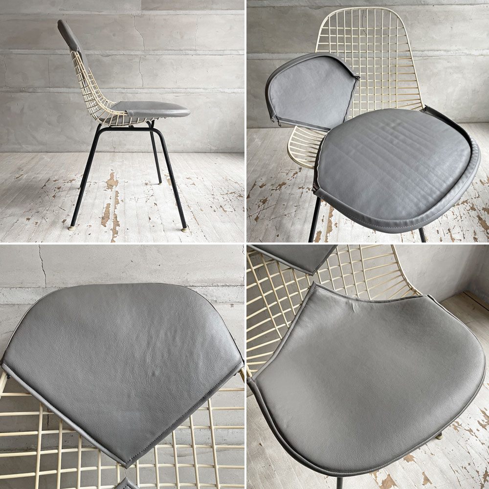 ハーマンミラー Herman Miller ビンテージ ワイヤーチェア Wire Chair DKR2  ホワイトワイヤー Hベース ビキニパッド付 グレー C&R イームズ ミッドセンチュリー ♪