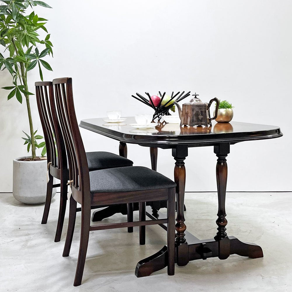 飛騨産業 HIDA ダイニングテーブル 木製 ダークブラウン W145cm クラシカルデザイン レトロ家具 ●