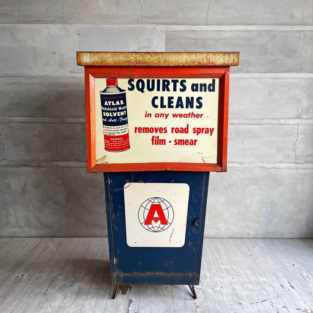 USビンテージ Vintage アトラス社 ATLAS ウィンドウォッシャー液用ディスプレイスタンド ディスプレイキャビネット カートワゴン  店舗什器 インダストリアル ♪