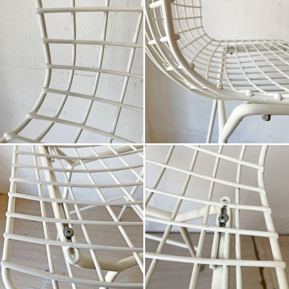 ノル Knoll Counter Height Stool カウンター ハイスツール ワイヤーチェア ホワイト ハリー・ベルトイア ミッドセンチュリー シートパッド付き ビンテージ ★