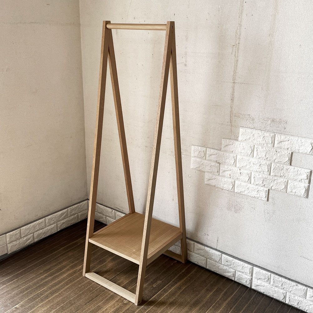 無印良品 MUJI 木製コートハンガー ハンガーラック タモ材 棚板付 H150cm ナチュラル 廃番 ◎