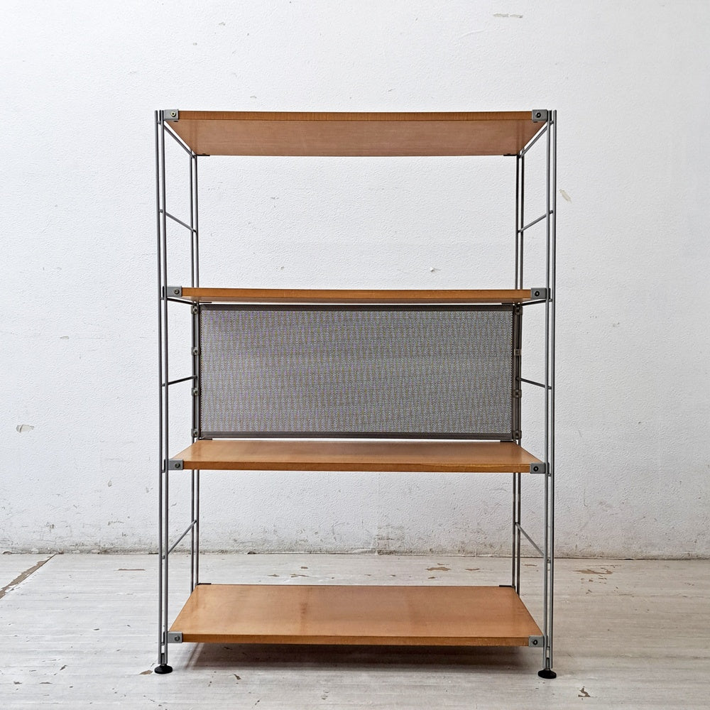 無印良品 MUJI ステンレスユニットシェルフ ワイド メープル材 棚板4枚 バックパネル付 W84.5 x H120cm シンプルナチュラル B ●