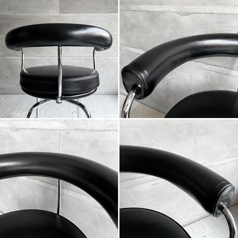 カッシーナ Cassina フォートゥイユ トゥルナン スウィベルチェア 7 FAUTEUIL TOURNANT LC7 レザー 本革 ブラック シャルロット・ペリアン イ・マエストリ・コレクション MoMA ♪