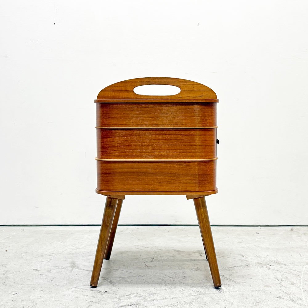 デンマークビンテージ Danish Vintage チーク材 ソーイングボックス 裁縫箱 3段 6杯 脚付 北欧家具 ●
