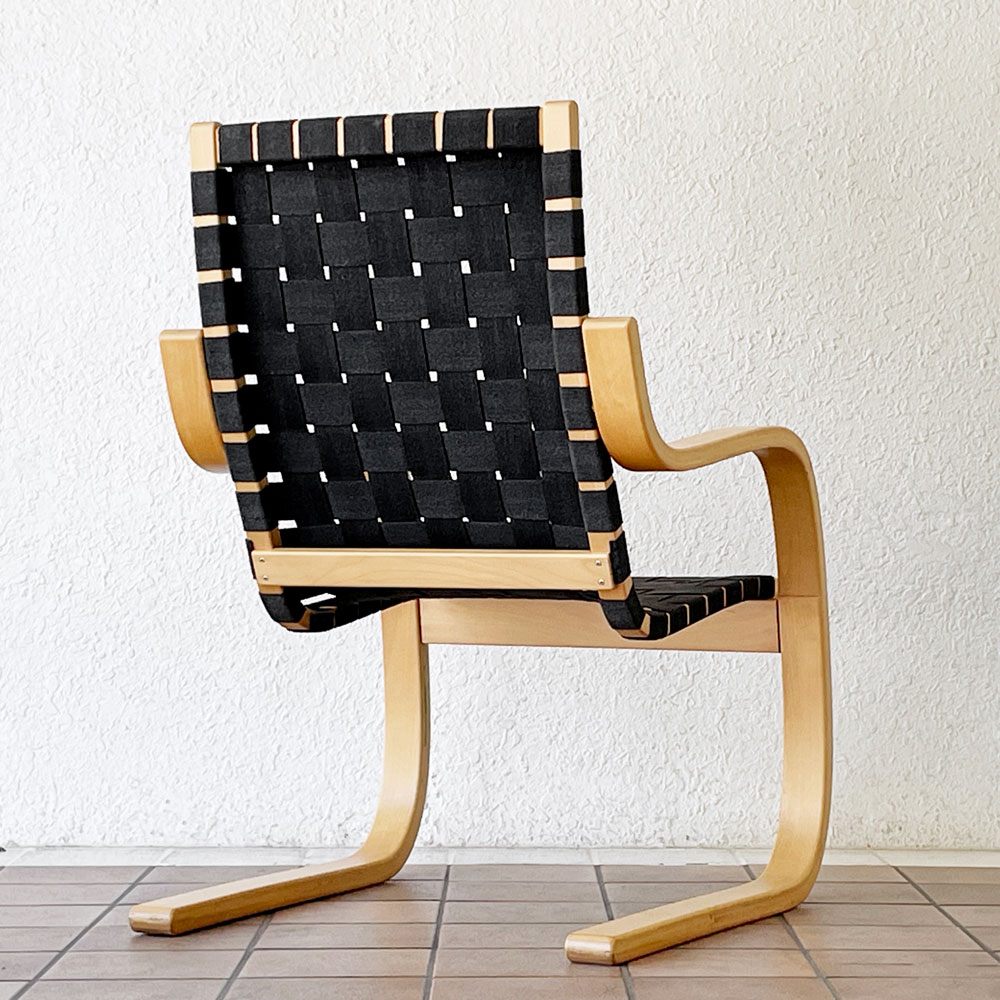 アルテック Artek アームチェア406 Armchair 406 ラウンジチェア イージーチェア アルヴァ・アアルト Alvar Aalto バーチ材 カンチレバー ウェービングテープ ブラック 定価¥256,300- ◇