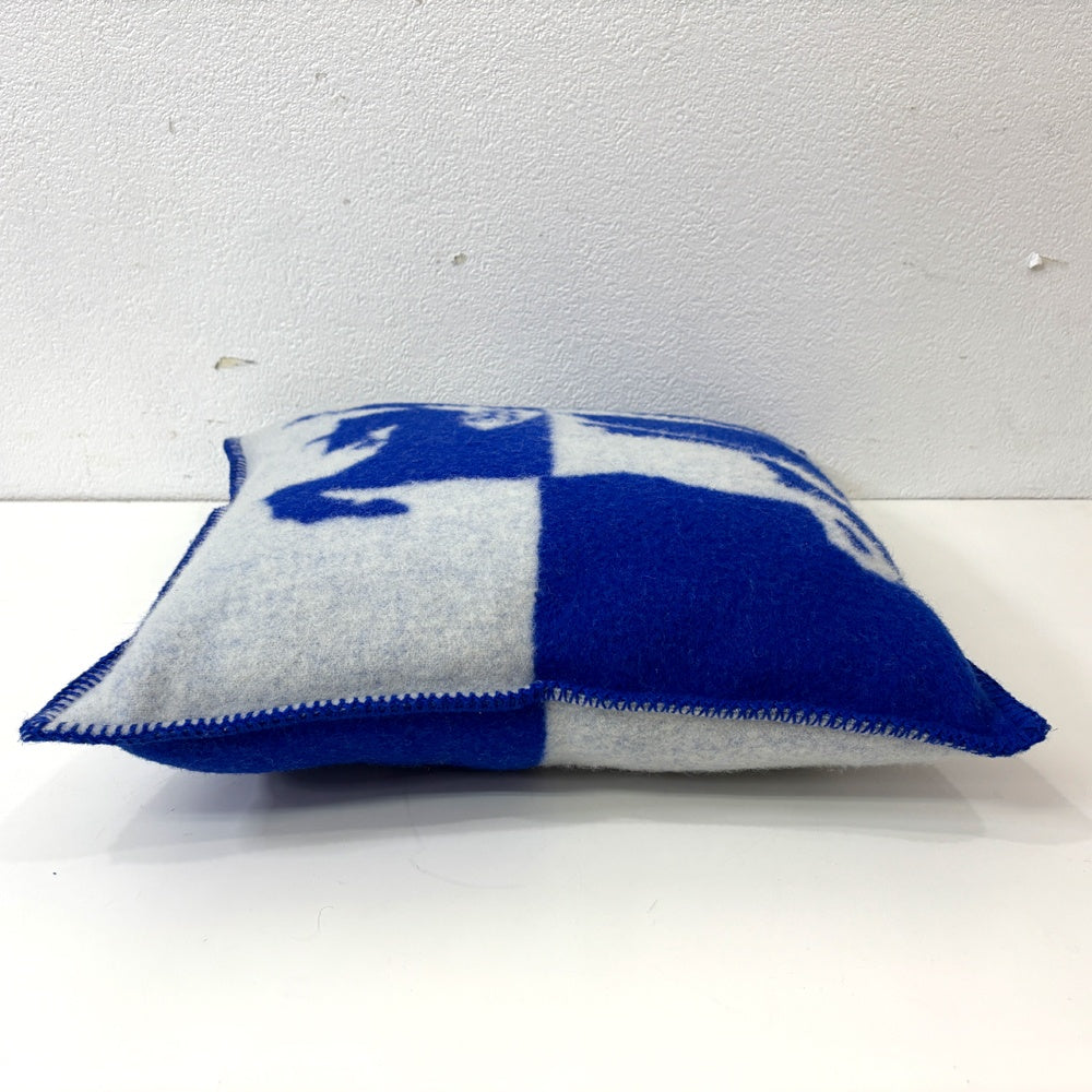 バーバリー BURBERRY EKD ニットウール クッション 馬上の騎士 ジャガード織 51×51cm ブルー フランス ●