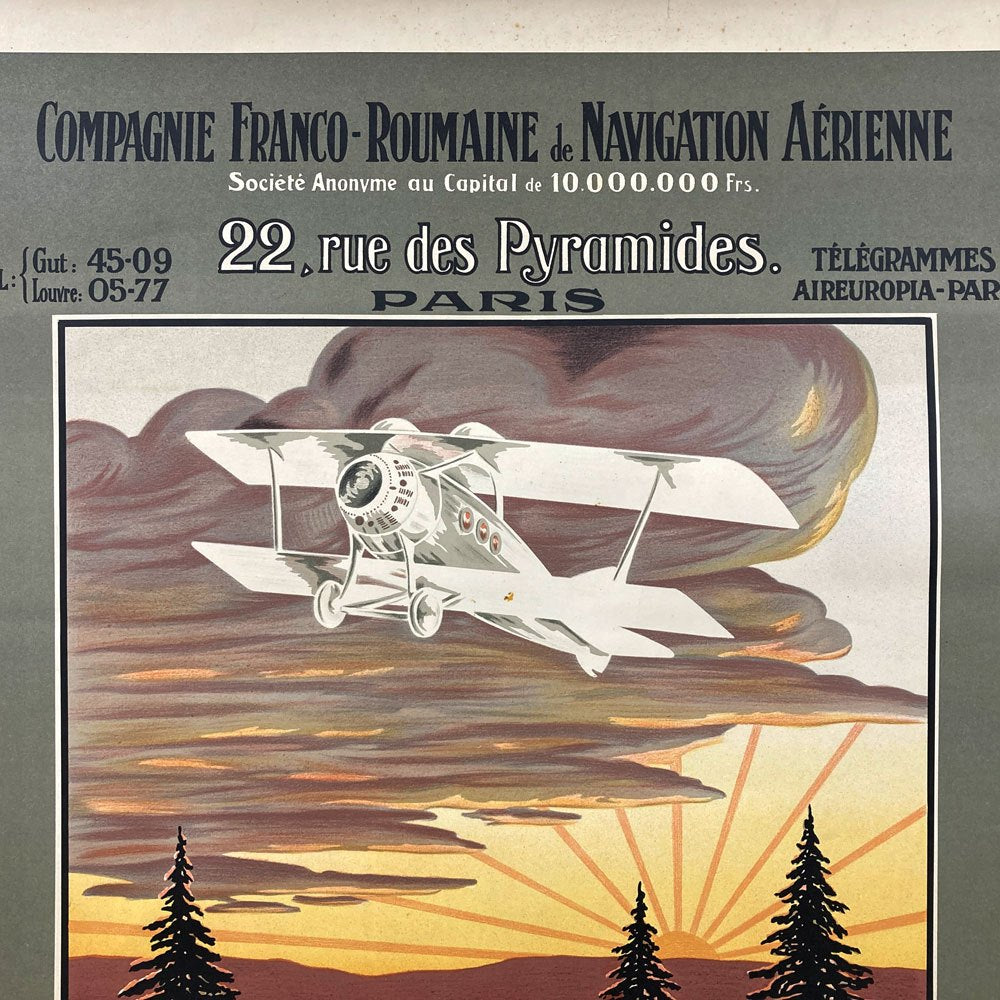 フランス＝ルーマニア航空サービス Compagnie Franco-Roumaine de Navigation Aerienne 公式リトグラフ 1987年 再版品 62×100cm 〓