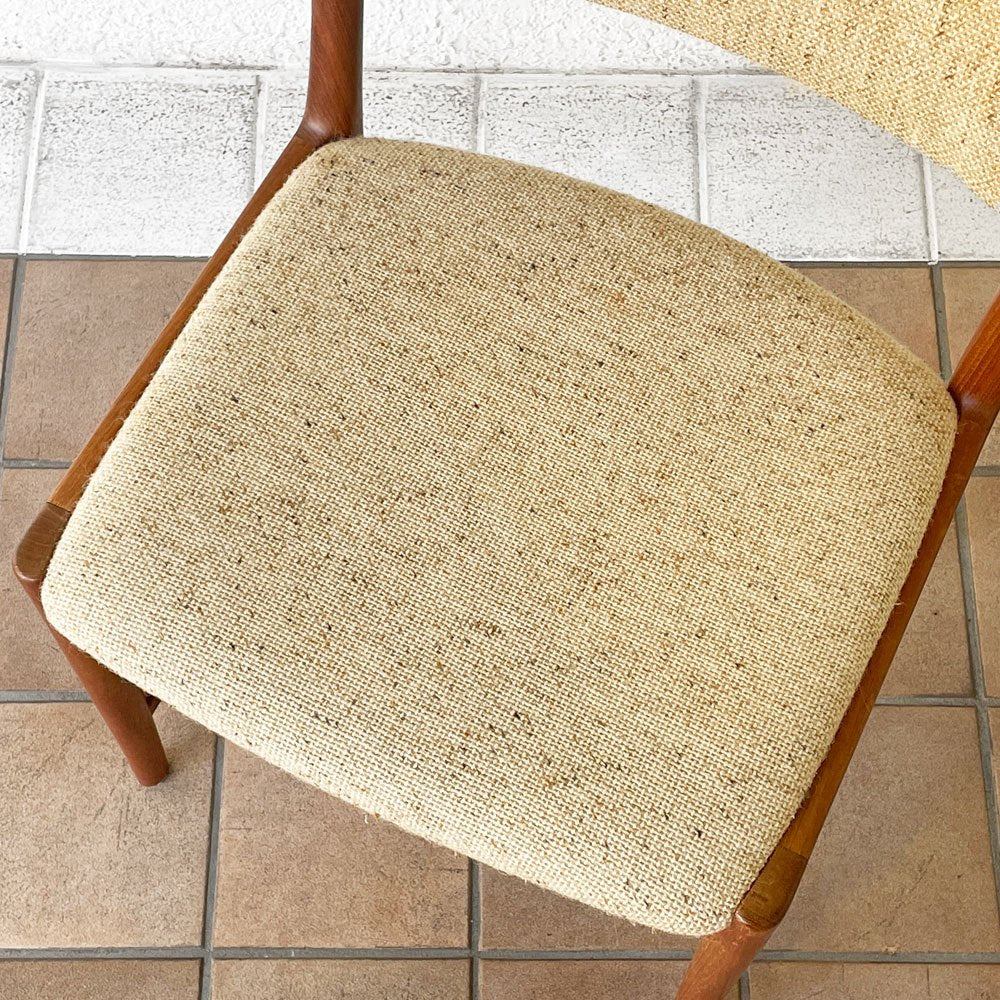 北欧ビンテージ Vintage チーク無垢材 ダイニングチェア ファブリック ベージュ系 ミッドセンチュリー B ◇