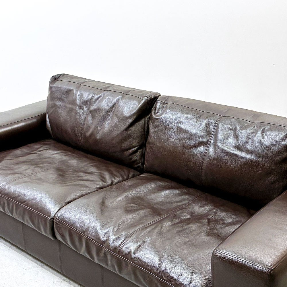 アクタス ACTUS 2人掛けソファ 2P SOFA 本革 ダークブラウン調カラー ワイドアーム シンプルモダン ●