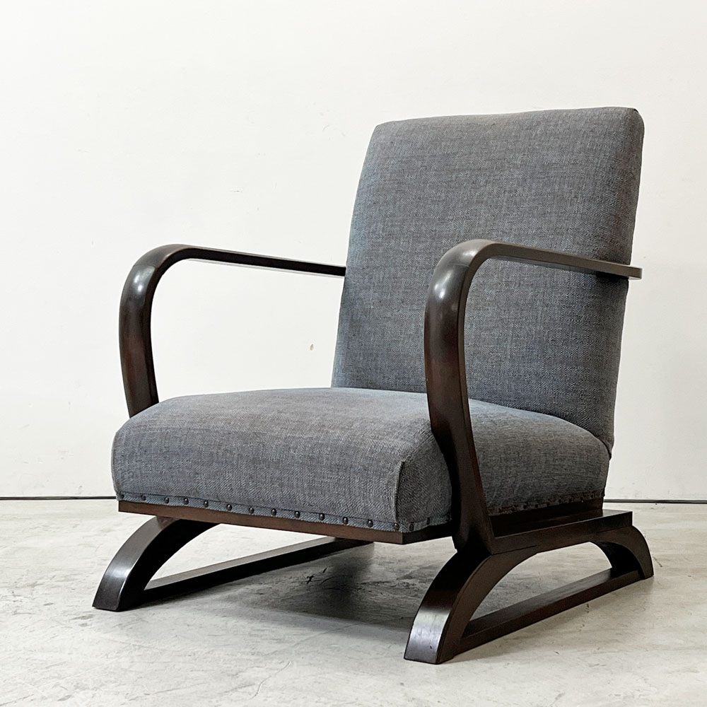 ジャパンビンテージ Japan Vintage ラウンジチェア  1Ｐソファ ナラ材 ソリ脚 ファブリック 北欧ナチュラル Ａ ●