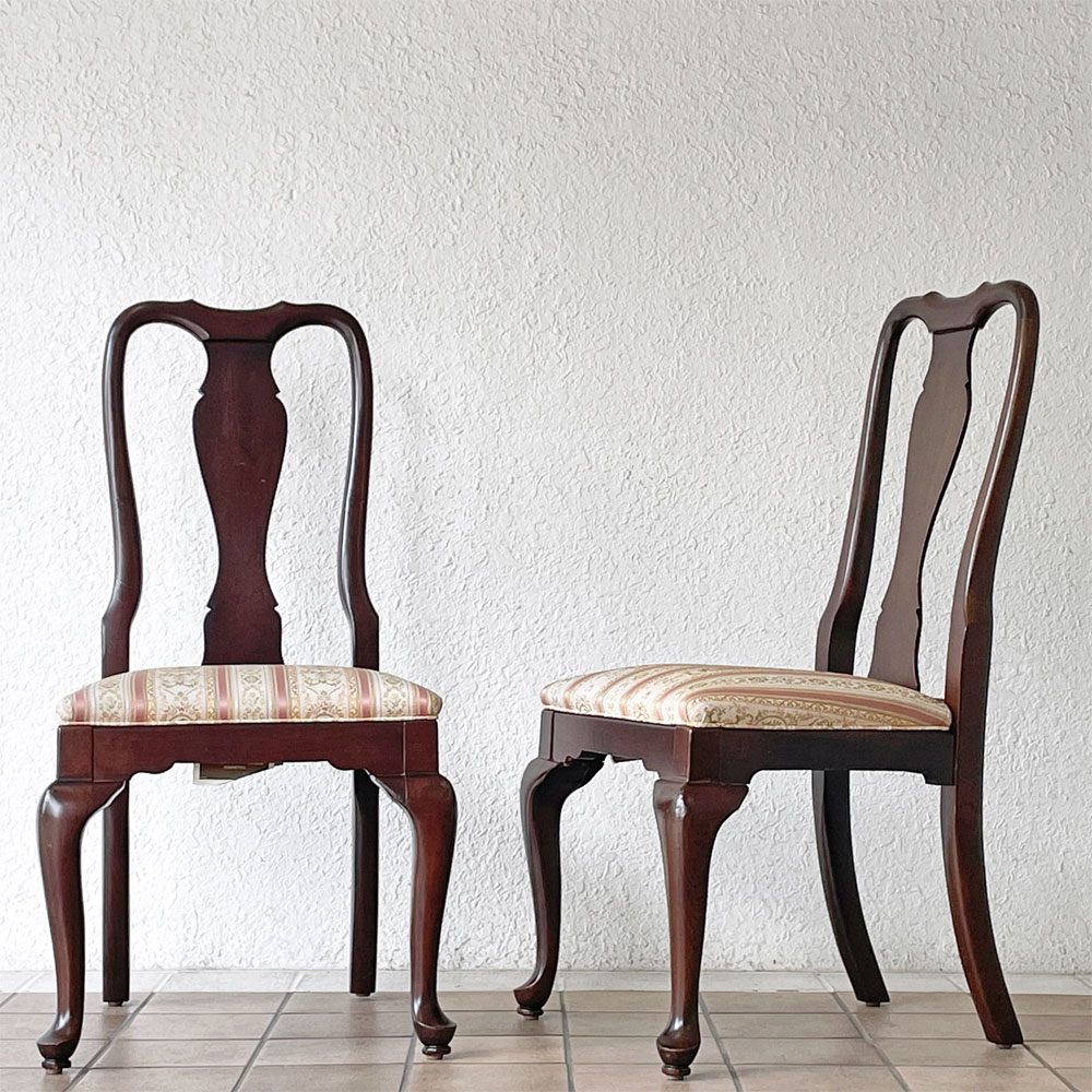 イーセンアーレン ETHAN ALLEN ビンテージ Vintage ダイニングチェア 猫脚 クラシカル クイーンアンスタイル 2脚セット ◇