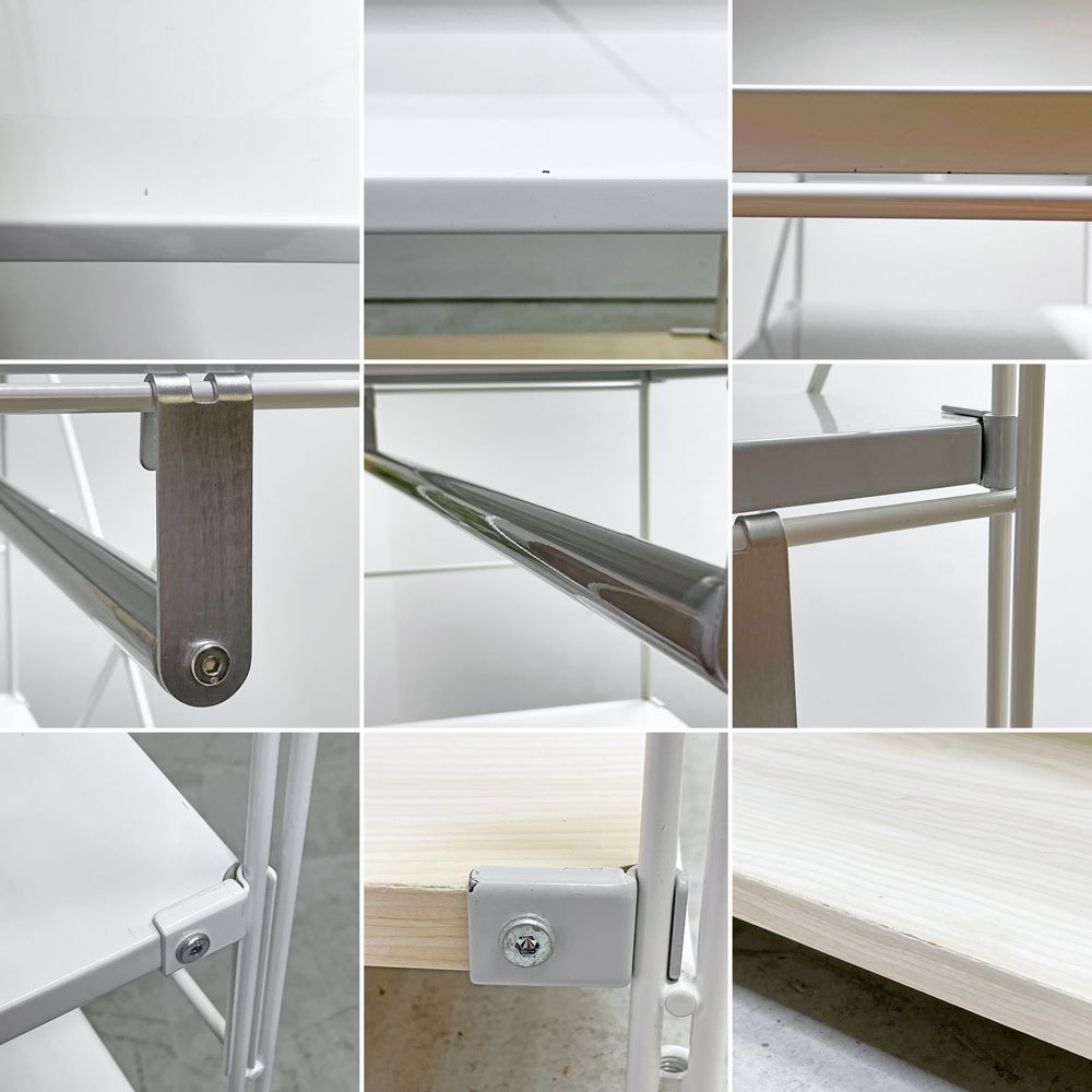 無印良品 MUJI スチールユニットシェルフ ワイド W86×H175cm 7段 スチール棚板 化粧板棚板 ホワイト×ナチュラル ワードローブバー付き ●