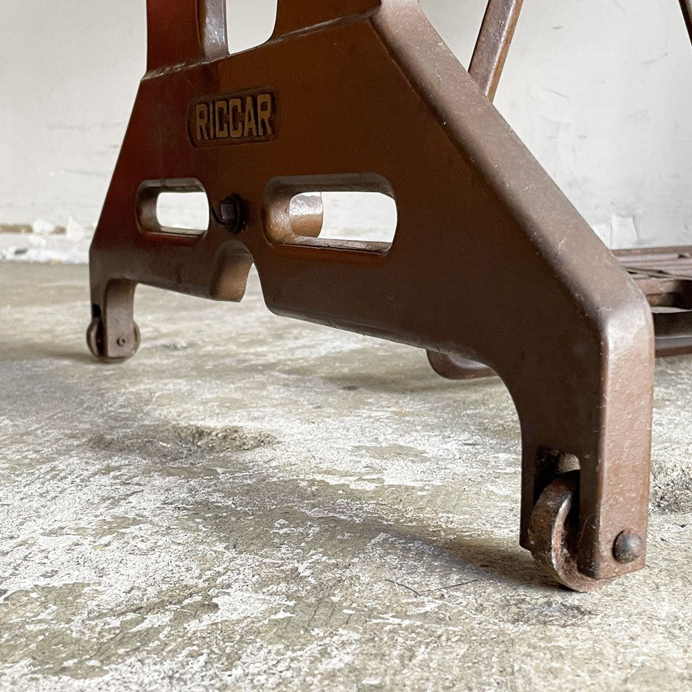 ビンテージ リッカー RICCAR ミシン脚テーブル デスク 作業台 無垢集成材天板 リメイク家具 ジャパンビンテージ ■