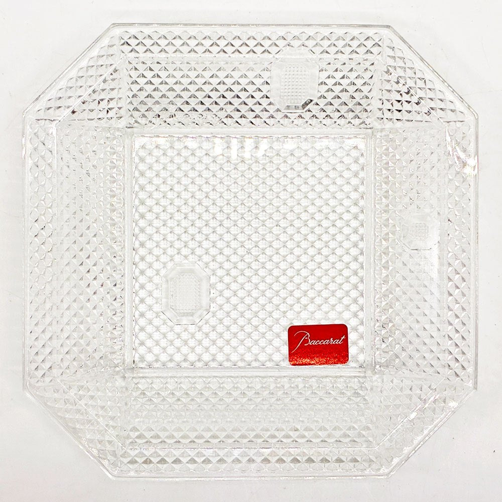 バカラ Baccarat パンピーユ Pampille  スクエアプレート ジュエリートレイ 小皿 クリスタルガラス 廃番 箱付き ●