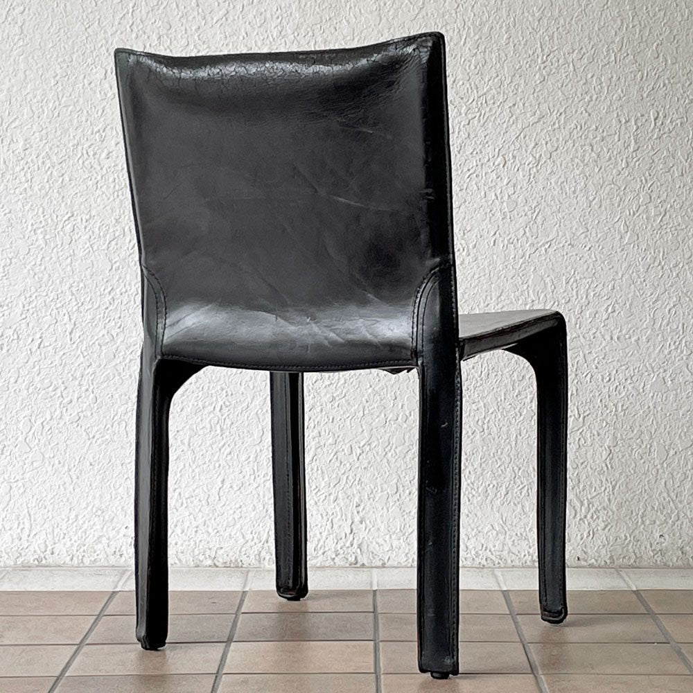 カッシーナ Cassina キャブチェア 412 CAB CHAIR アームレス 本革 ブラック マリオ・ベリーニ MoMA イタリアンモダン 定価￥385,000- ◇