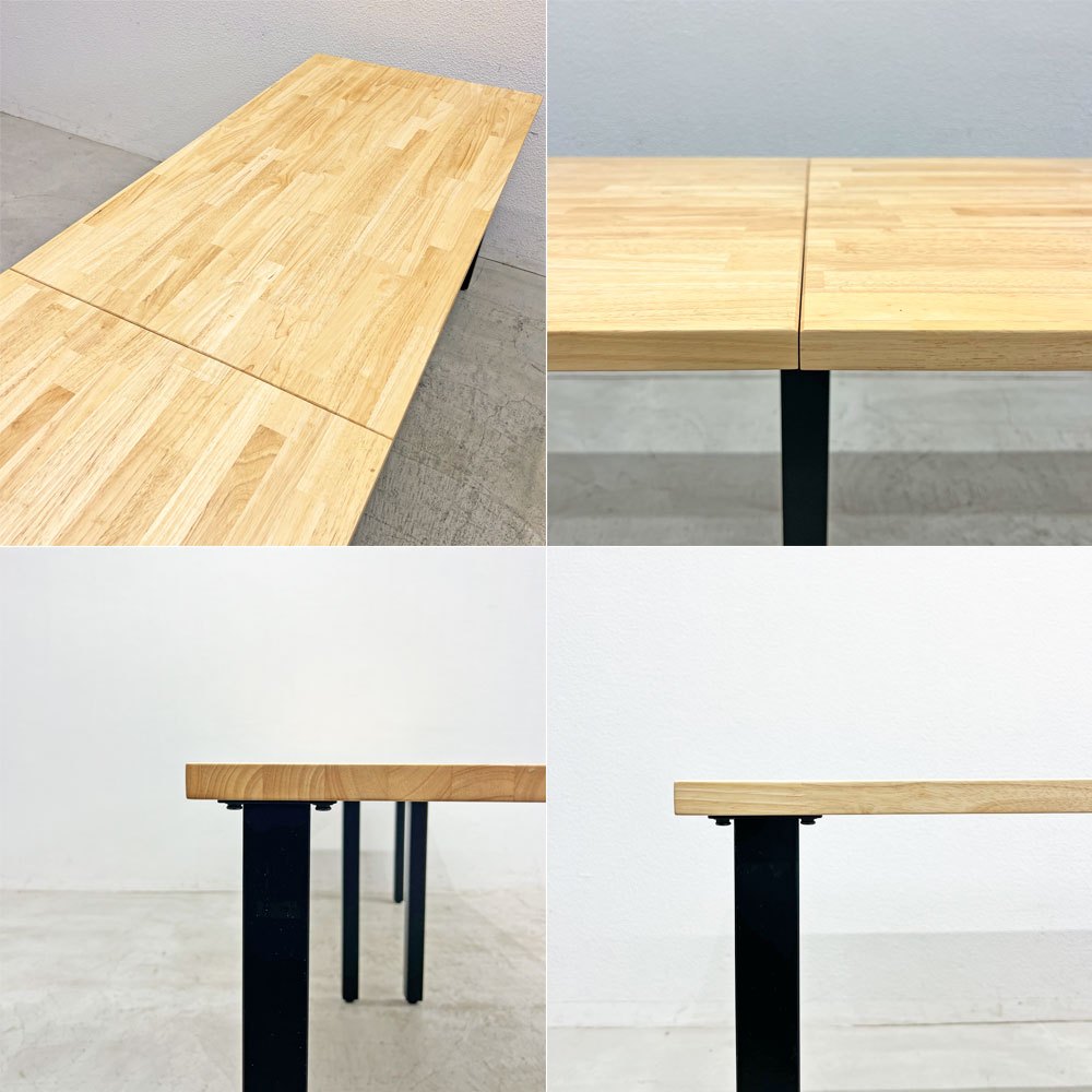 かなでもの KANADEMONO ザ・テーブル THE TABLE デスク ラバーウッド無垢材 W250xD70cm スチール スクエアバーレッグ ブラック 〓