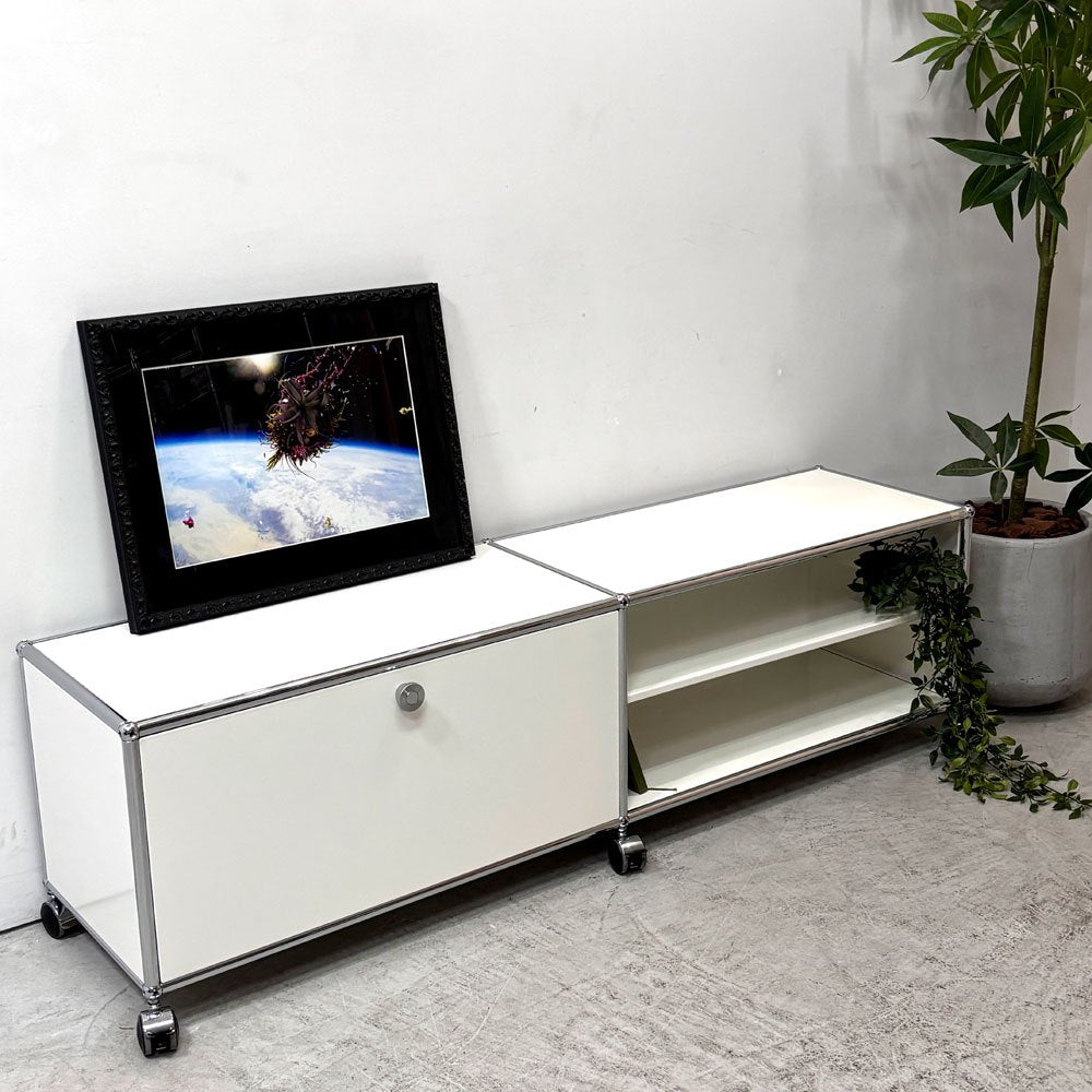 ユーエスエムハラー USM Haller モジュラーファニチャー Modular Furniture テレビボード ピュアホワイト2列1段 ドロップダウン キャスター ●