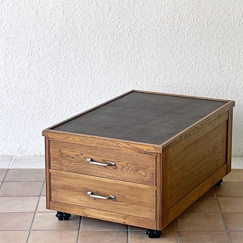 トラックファニチャー TRUCK FURNITURE ベン BEN コーヒーテーブル W84cm レザートップ ナラ無垢材 キャスター 抽斗2杯 ◇