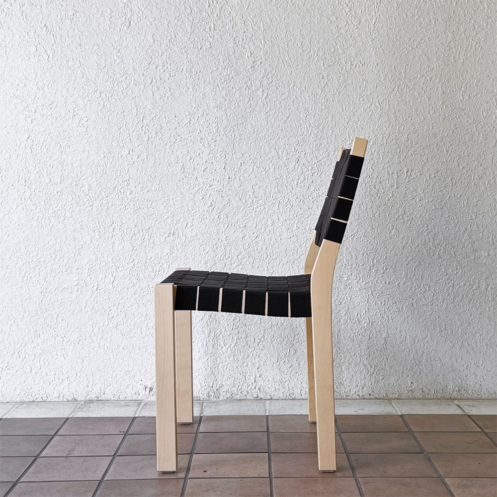 アルテック artek 611 スタッキングチェア ダイニングチェア バーチ材 ウェービングテープ ブラック アルヴァ・アアルト Alvar Aalto フィンランド 北欧家具 美品 A ◇