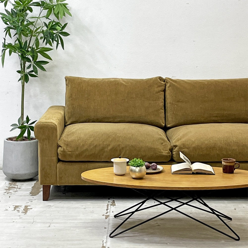 トラックファニチャー TRUCK FURNITURE FKソファ SOFA 3シーター コーデュロイ ウォールナット無垢材 フェザークッション 張地F-21 グリーン ●