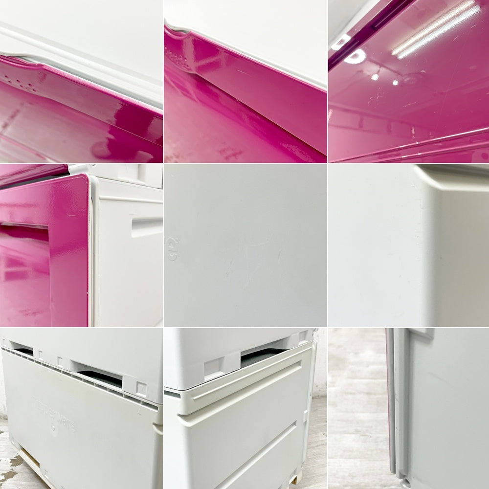 タッパーウェア Tupperware スーパーチェスト ワイド Super chest Wide 引出1段 マゼンタ 3段セット 専用カート付 ●