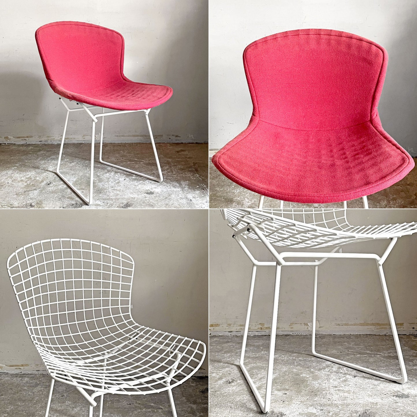 ノル Knoll 420 サイドチェア ワイヤーチェア ダイニングチェア ホワイト × レッド ファブリック フルカバー仕様 ハリー・ベルトイア ミッドセンチュリー ビンテージ ■