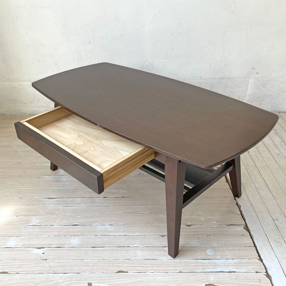 エーフラット a.flat オーバル コーヒーテーブル 引き出し付き W90cm アッシュ材 ★