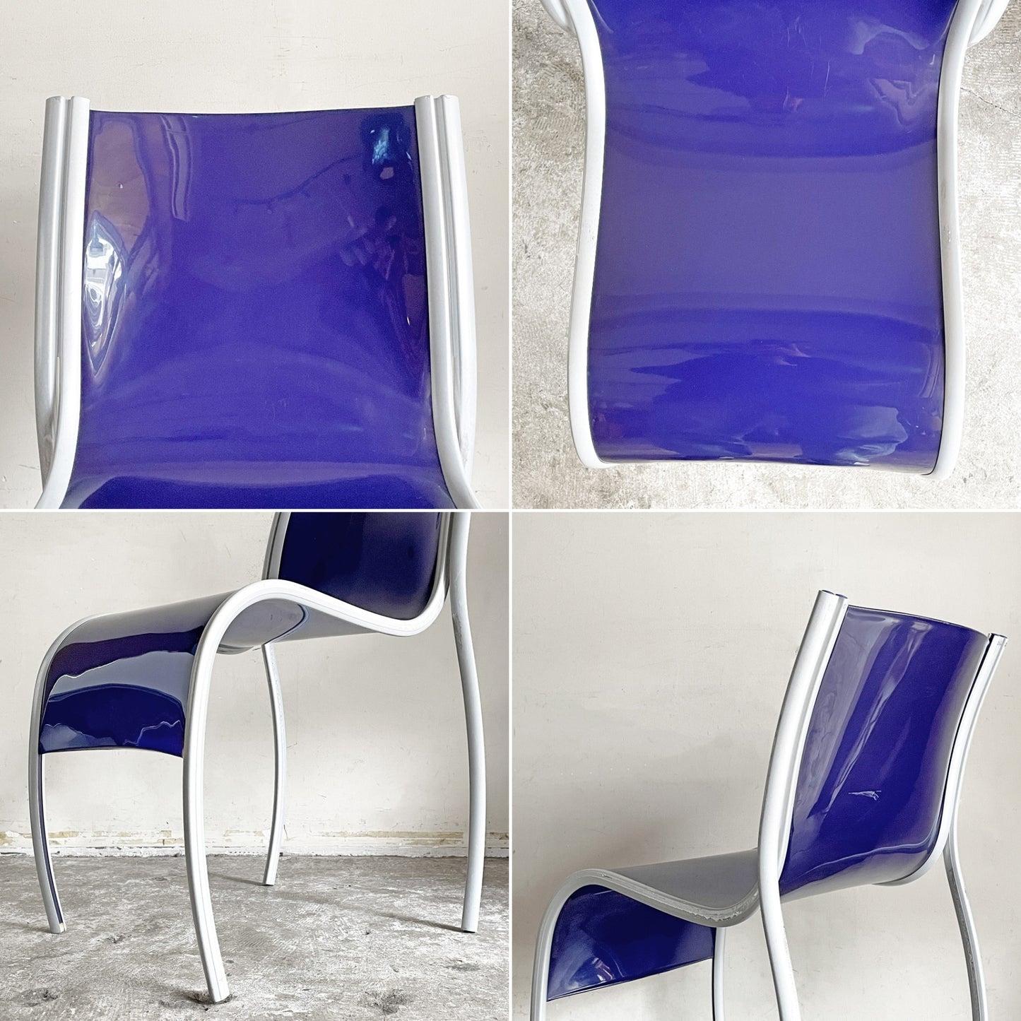 カルテル Kartell FPE chair スタッキングチェア ダイニングチェア 2脚セット アルミ ポリプロピレン ブルー ロンアラッド イタリアモダン 廃番 A ■