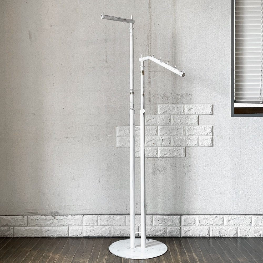 ビンテージ Vintage ダブルスロープハンガー ホワイトペイント ラウンドベース H189.5cm 高さ調整可 角度調整可 シャビーシック ◎