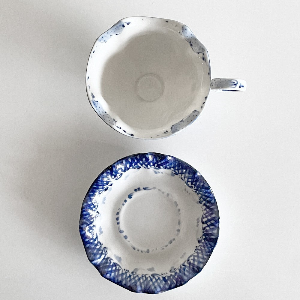 グジェリ陶器 カップ＆ソーサー C&S コバルトブルー 藍色 ホワイト ロシア B ■