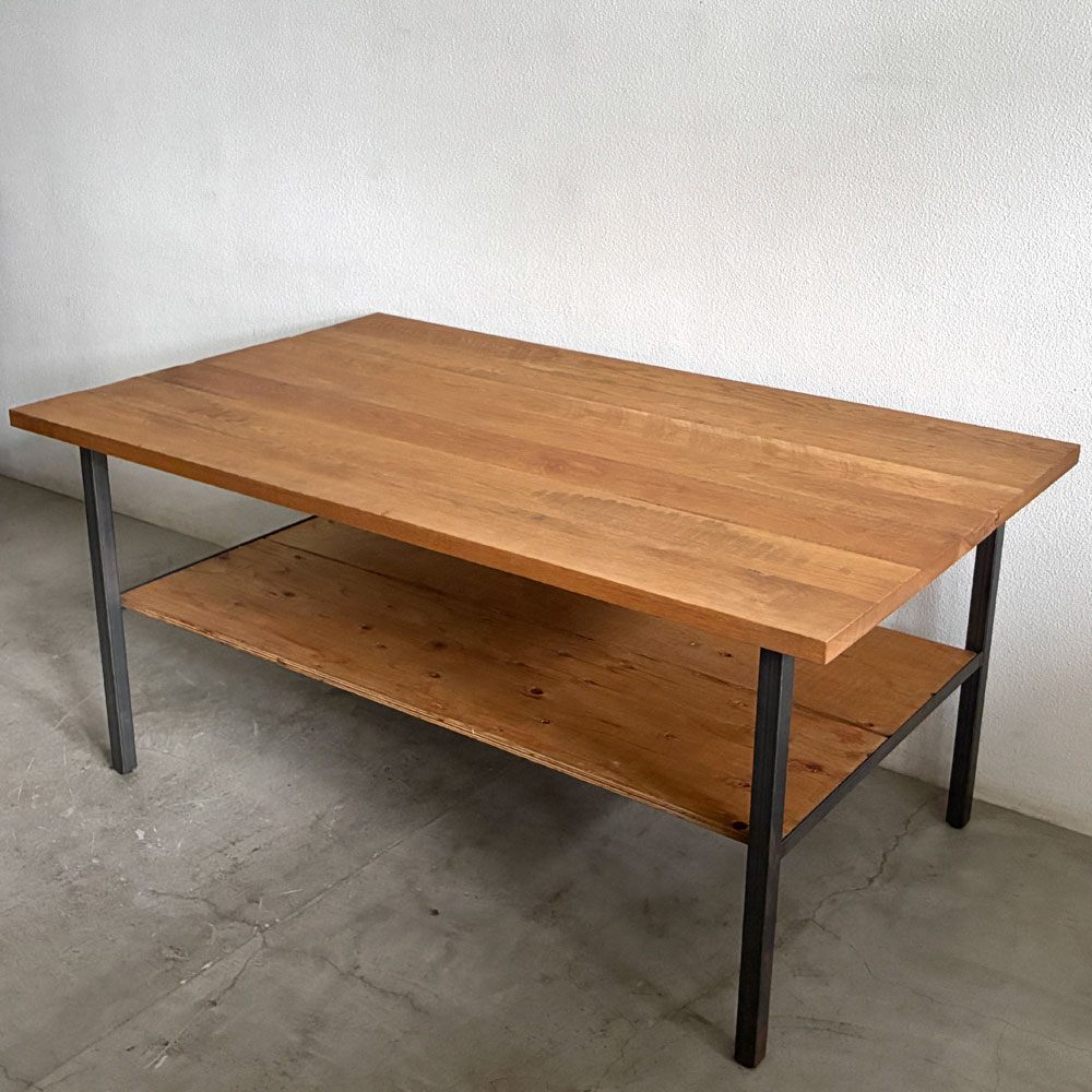 スクエアファニチャー SQUARE FURNITURE オーク 無垢材 ワーキングテーブル 作業台 W180cm スチール脚 シェルフ付き インダストリアル 店舗什器 A 〓