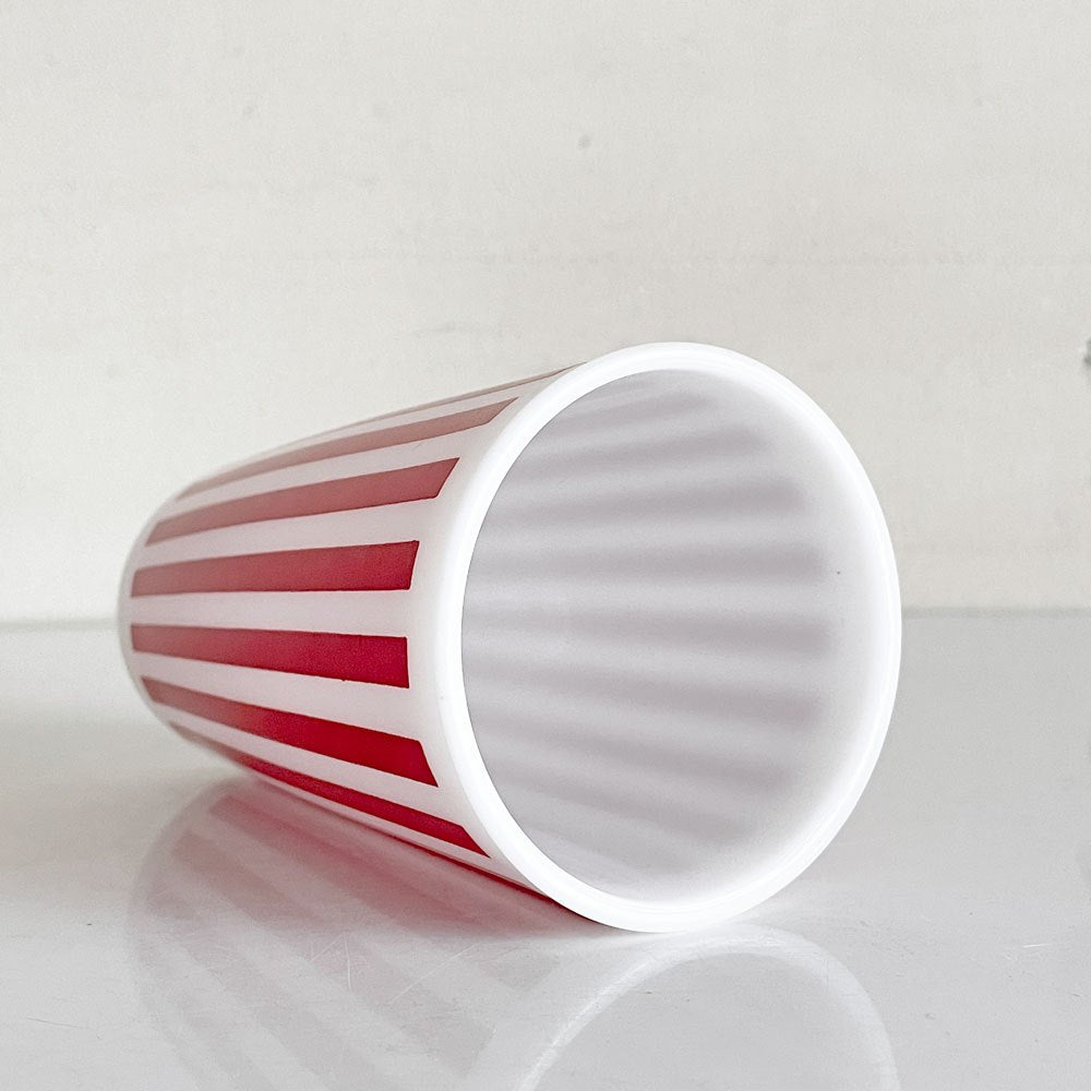 ヘーゼルアトラス Hazel Atlas  キャンディストライプ Candy Stripe ガラスタンブラー レッド ミルクガラス 耐熱 50年代 USビンテージ ■
